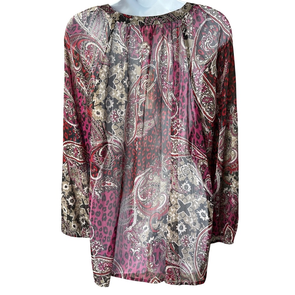 NWT CHICO'S Pink Paisley Leopard Sequin Tunic Top Sz 3/XL Metallic Maximalist - Picture 2 of 12